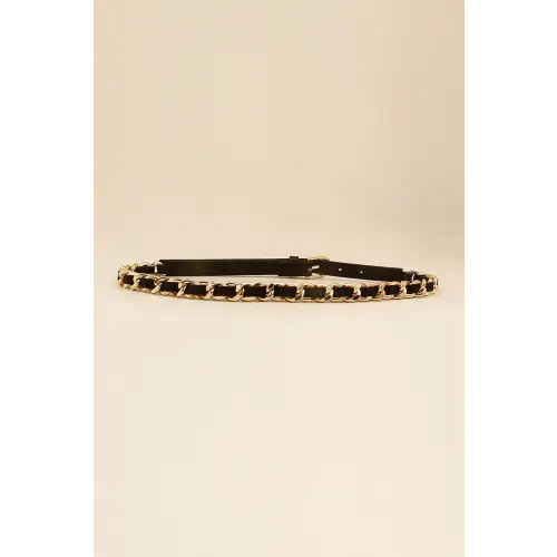Black and Gold Skinny Belt