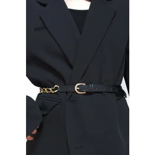 Black and Gold Skinny Belt