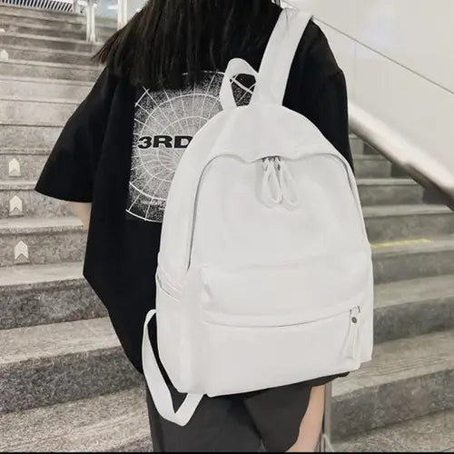 Sleek Black Leather Zip Backpack Bag