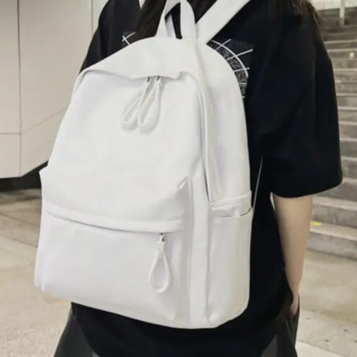 Sleek Black Leather Zip Backpack Bag