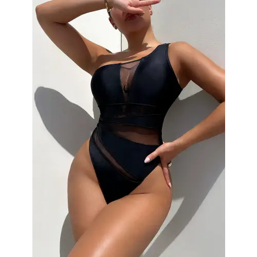 One-Shoulder Sleeveless One-Piece Swimsuit - CM Fashion