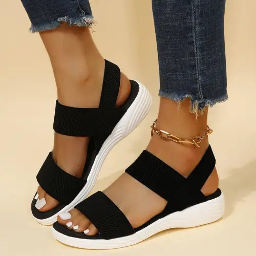 Rubber Open Toe Low Heel Sandals - CM Fashion