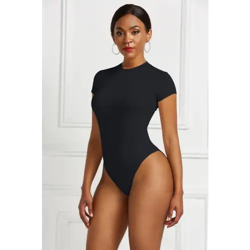 Sleek Black Short Sleeve Bodysuit