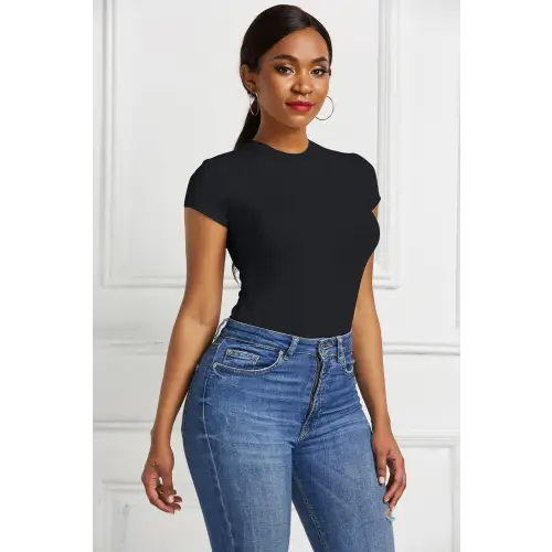 Sleek Black Short Sleeve Bodysuit