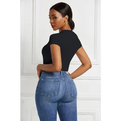 Sleek Black Short Sleeve Bodysuit