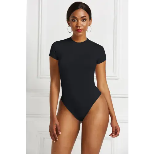 Sleek Black Short Sleeve Bodysuit