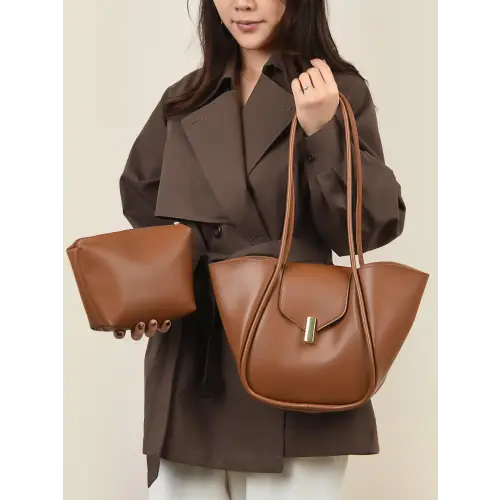 Sleek Brown Leather Shoulder Bag with Pouch for Everyday Style