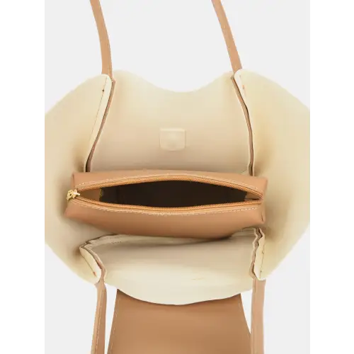 Sleek Brown Leather Shoulder Bag with Pouch for Everyday Style
