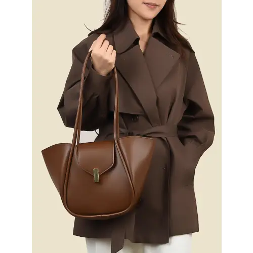 Sleek Brown Leather Shoulder Bag with Pouch for Everyday Style