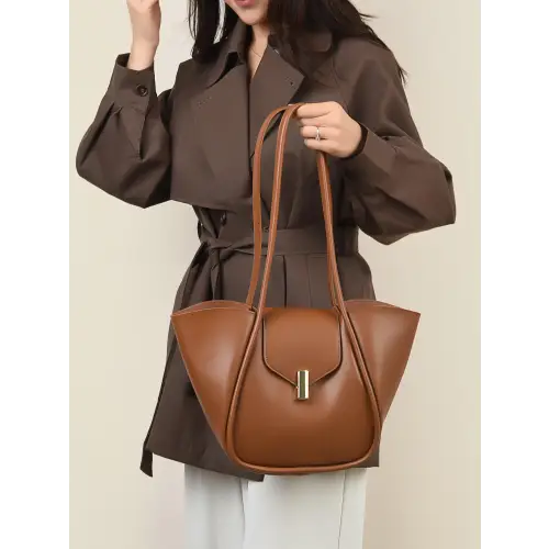 Sleek Brown Leather Shoulder Bag with Pouch for Everyday Style
