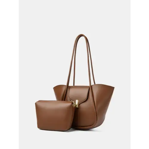 Sleek Brown Leather Shoulder Bag with Pouch for Everyday Style