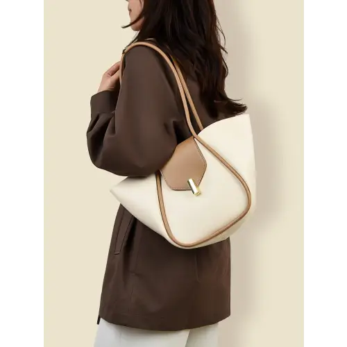 Sleek Brown Leather Shoulder Bag with Pouch for Everyday Style