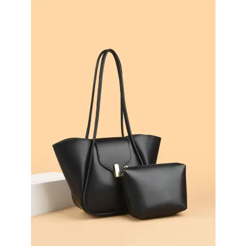 Sleek Brown Leather Shoulder Bag with Pouch for Everyday Style