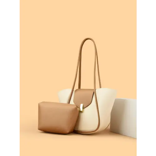 Sleek Brown Leather Shoulder Bag with Pouch for Everyday Style