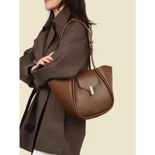 Sleek Brown Leather Shoulder Bag with Pouch for Everyday Style