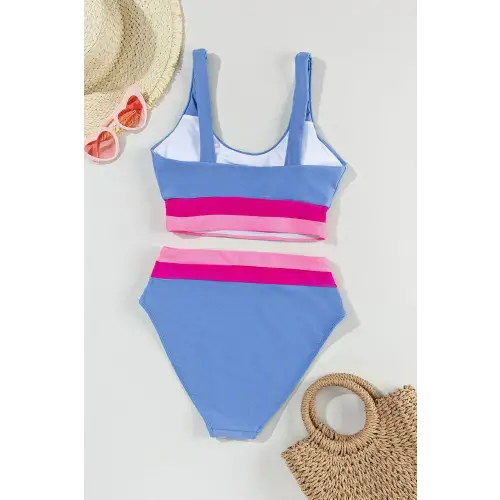 Sleek Contrast Scoop Neck Two-Piece Swim Set for Summer Fun