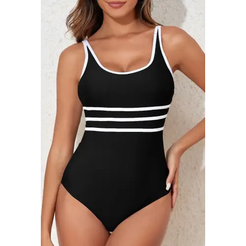 Contrast Trim Scoop Neck One-Piece Swimwear - CM Fashion