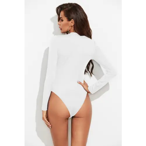 Sleek Half Button Round Neck Long Sleeve Bodysuit