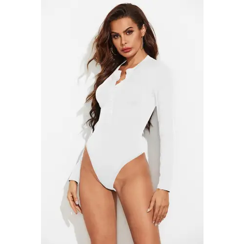 Sleek Half Button Round Neck Long Sleeve Bodysuit