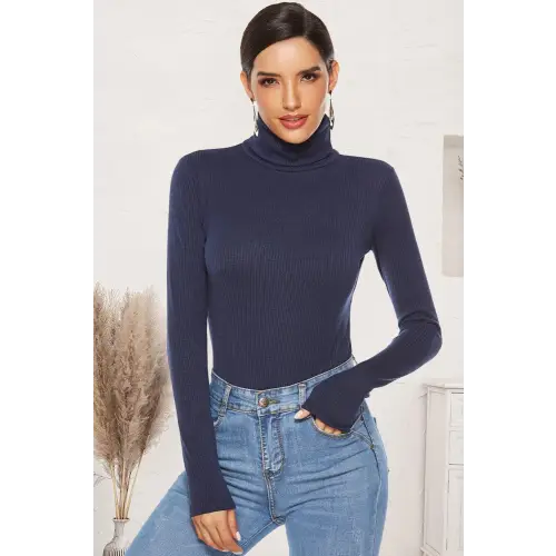 Ribbed Turtleneck Long Sleeve Bodysuit - CM Fashion