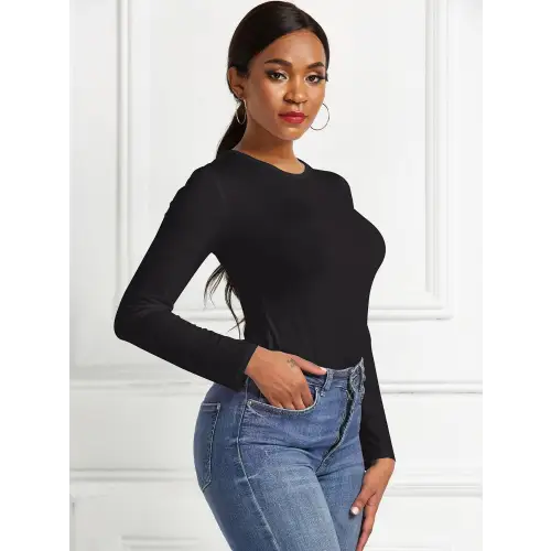 Sleek Round Neck Long Sleeve Bodysuit
