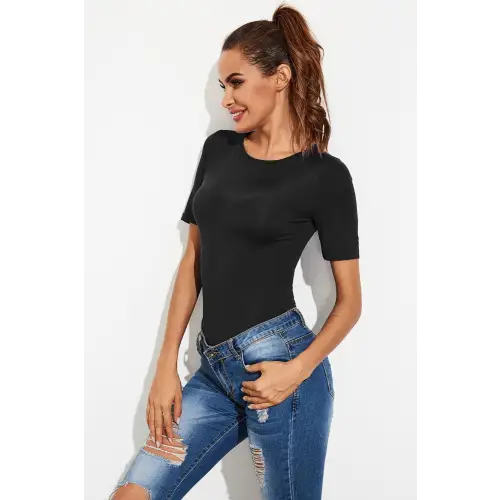 Sleek Round Neck Short Sleeve Bodysuit