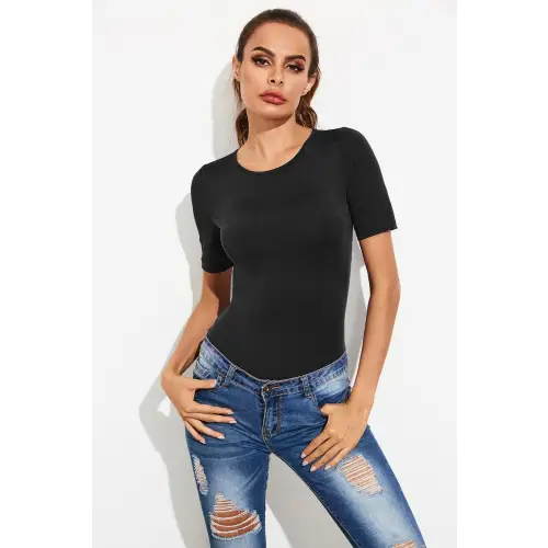 Sleek Round Neck Short Sleeve Bodysuit