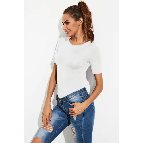 Sleek Round Neck Short Sleeve Bodysuit