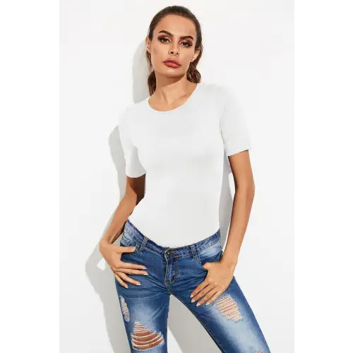 Sleek Round Neck Short Sleeve Bodysuit
