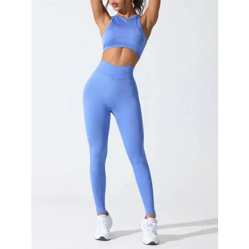 Round Neck Tank and High Waist Leggings Active Set - Blue / S - CynthiaMonica CM