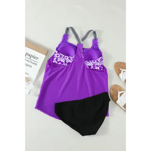 Sleek Scoop Neck Wide Strap Tankini Set for Stylish Swimmers