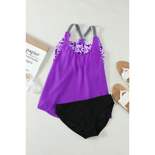 Sleek Scoop Neck Wide Strap Tankini Set for Stylish Swimmers