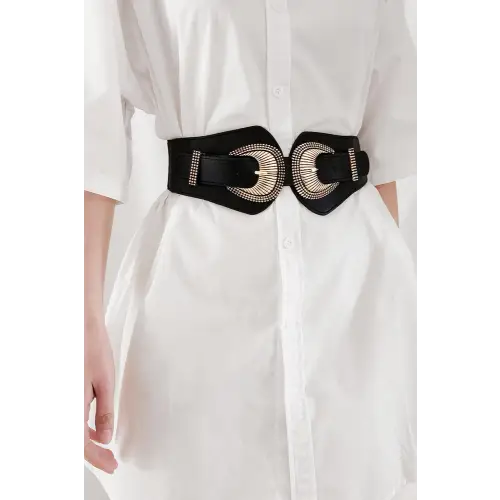 Shell Double Buckle Elastic Wide Belt - CM Fashion