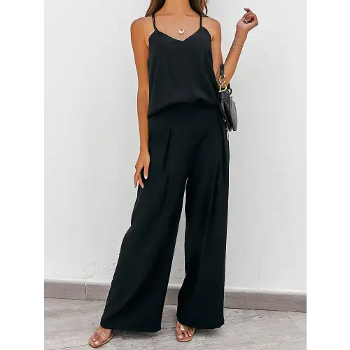 Spaghetti Strap Cami and Wide Leg Pants Set - CM Fashion