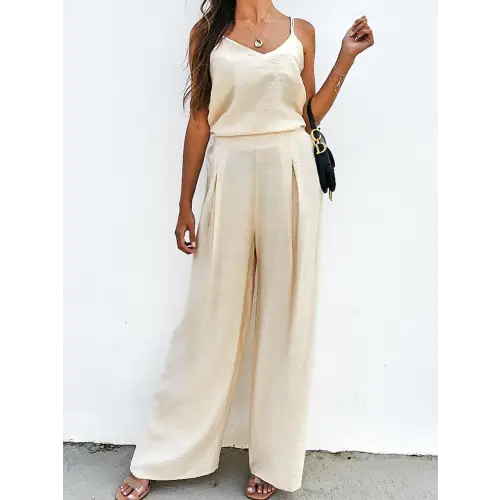 Sleek Spaghetti Strap Cami and Wide Leg Pants Set for Night