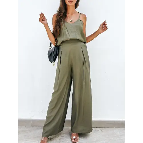 Sleek Spaghetti Strap Cami and Wide Leg Pants Set for Night