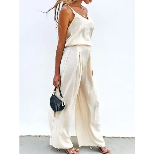 Sleek Spaghetti Strap Cami and Wide Leg Pants Set for Night