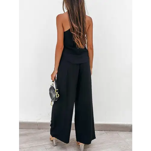 Sleek Spaghetti Strap Cami and Wide Leg Pants Set for Night