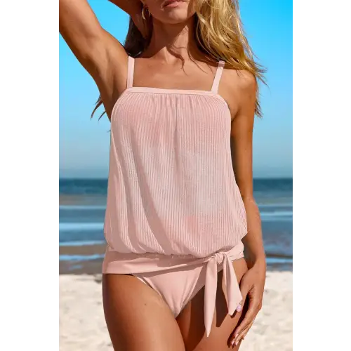 Sleek Square Neck Spaghetti Strap Tankini Set for Beach Bliss