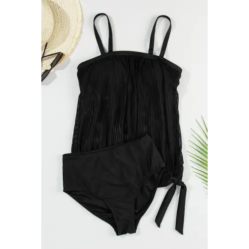 Sleek Square Neck Spaghetti Strap Tankini Set for Beach Bliss