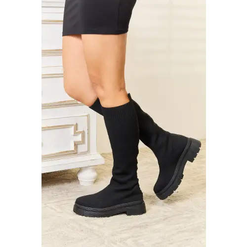 Sleek Wild Diva Knee High Platform Sock Boots Elevate Your Style