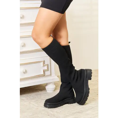 Sleek Wild Diva Knee High Platform Sock Boots Elevate Your Style