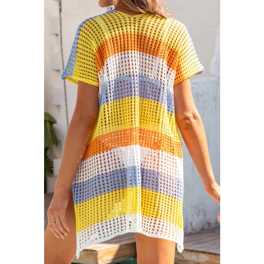 Vibrant Slit Color Block V-Neck Cover-Up for Beach Chic