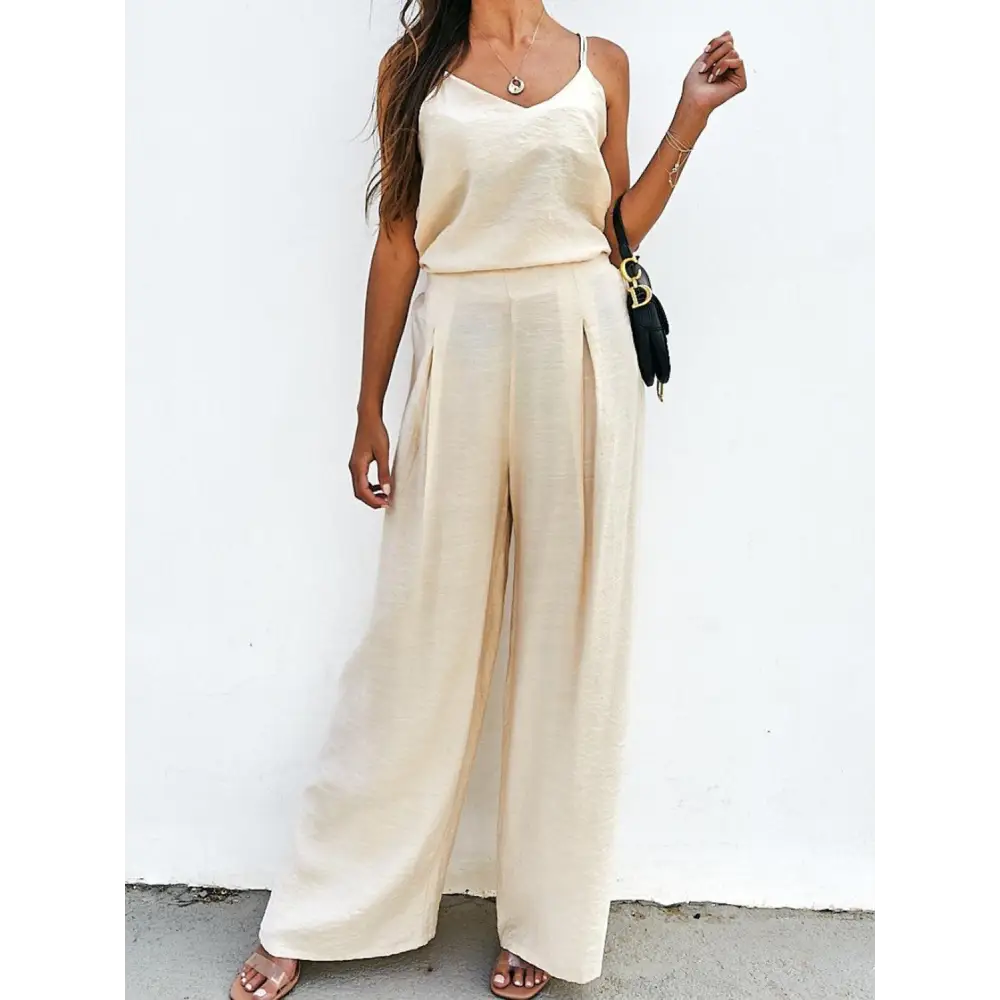 Spaghetti Strap Cami and Wide Leg Pants Set