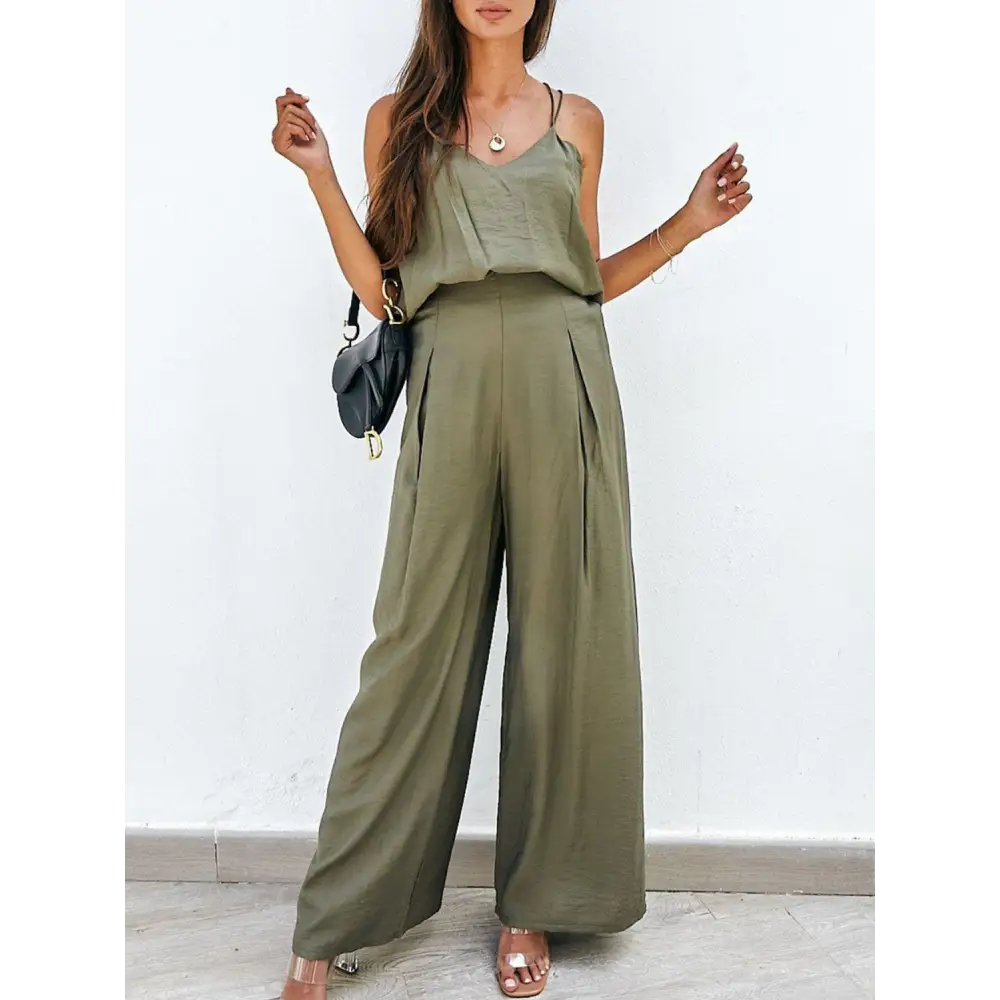 Spaghetti Strap Cami and Wide Leg Pants Set