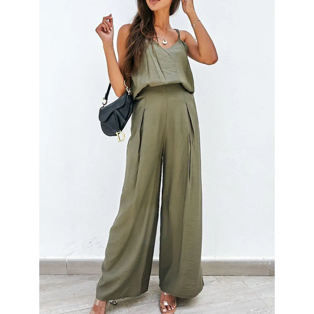 Spaghetti Strap Cami and Wide Leg Pants Set