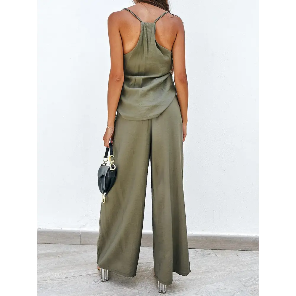 Spaghetti Strap Cami and Wide Leg Pants Set