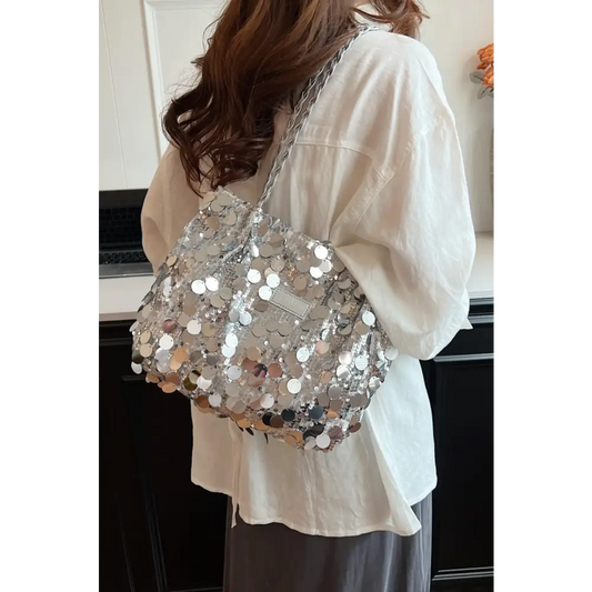 Sequin Braided Strap Shoulder Bag - CM Fashion