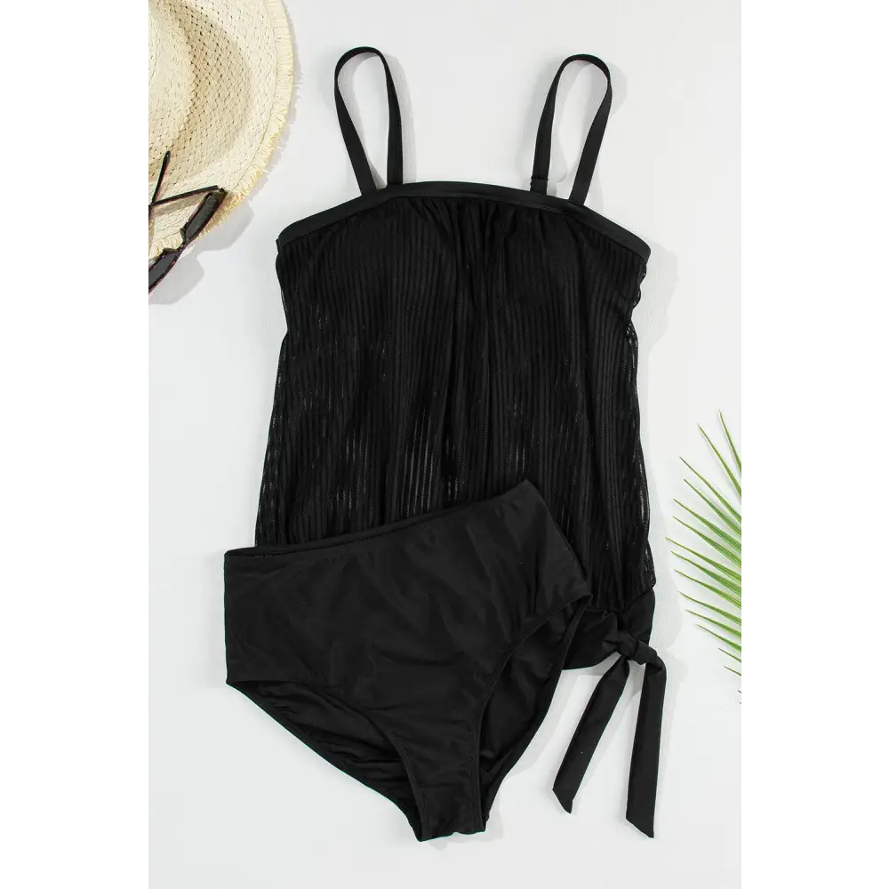 Sleek Square Neck Spaghetti Strap Tankini Set for Beach Bliss