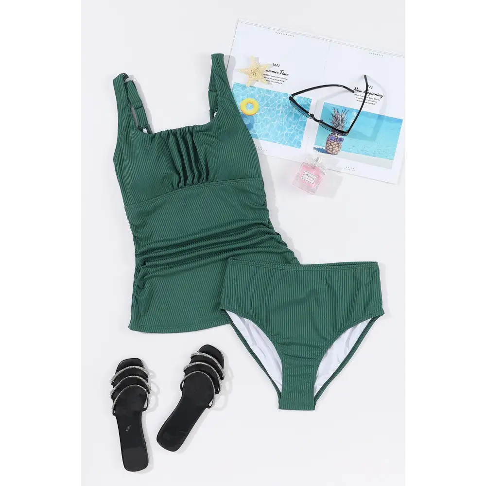 Stylish Square Neck Wide Strap Tankini Set for Summer Fun